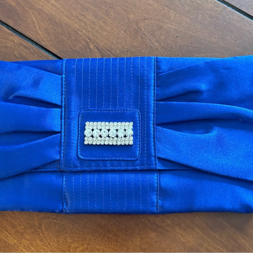 Le Chateau Royal Blue Satin Clutch with Crystal Detail